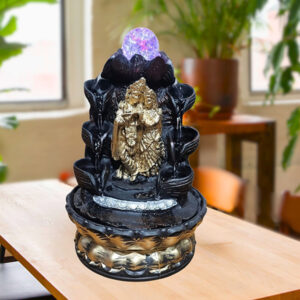Radha-Krishna Water Fountain Showpiece for Home Decor (Black & Golden) Polyresin – 12 Inch