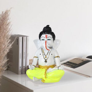 Meditating Ganesha Idol Showpiece for Home Decor (Neon Yellow) Marble - 8 Inch