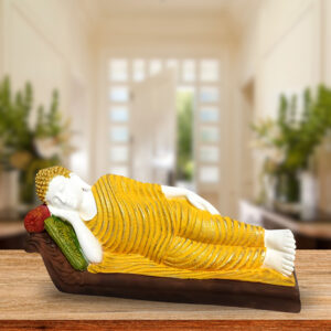 Sleeping Buddha Idol Showpiece for Home Decor (Golden & White) Marble – 7.5 Inch