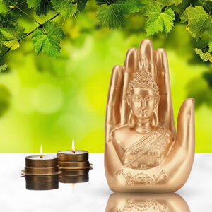 Palm Buddha Showpiece for Home Decor (Golden) Polyresin - 7 Inch