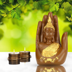 Palm Buddha Showpiece for Home Decor (Brown & Golden) Polyresin - 7 Inch
