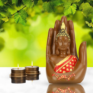 Palm Buddha Showpiece for Home Decor (Red & Brown) Polyresin - 7 Inch