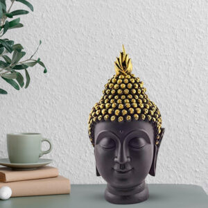 Buddha Face Idol Showpiece for Home Decor (Black & Golden) Polyresin – 5 Inch