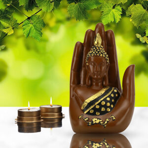 Palm Buddha Showpiece for Home Decor (Brown & Black) Polyresin - 7 Inch