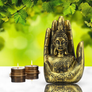 Palm Buddha Showpiece for Home Decor (Antique) Polyresin - 7 Inch