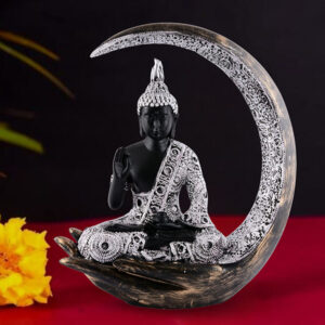 Chand Buddha Idol Showpiece for Home Decor (White & Black) Polyresin – 10 Inch