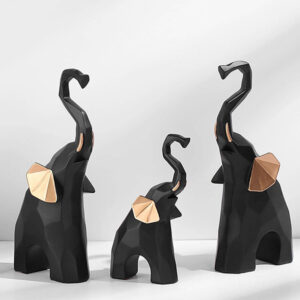 Elephant Showpiece for Home Decor, Set of 3 (Black) Polyresin – 7.5 Inch