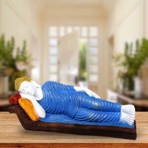 Sleeping Buddha Idol Showpiece for Home Decor (Blue & White) Marble – 7.5 Inch