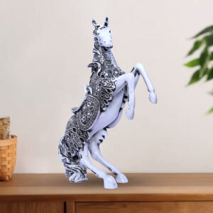 Antique Big Horse Showpiece for Home Decor (Black & White) Polyresin – 14 Inch