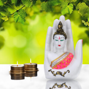 Palm Buddha Showpiece for Home Decor (Pink & White) Marble - 7 Inch