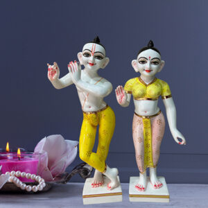 Jugal Jodi Radha & Krishna Idol Showpiece for Home Decor (Yellow) Marble - 12 Inch