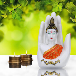 Palm Buddha Showpiece for Home Decor (Orange) Marble - 7 Inch