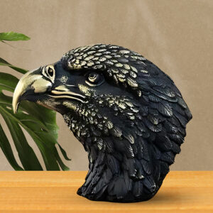 Eagle Face Showpiece for Home Decor (Black & Golden) Polyresin – 8.5 Inch