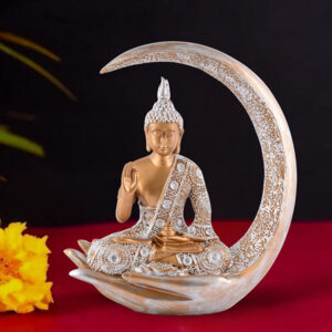 Chand Buddha Idol Showpiece for Home Decor (Golden & White) Polyresin – 10 Inch