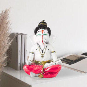 Meditating Ganesha Idol Showpiece for Home Decor (Pink) Marble - 8 Inch