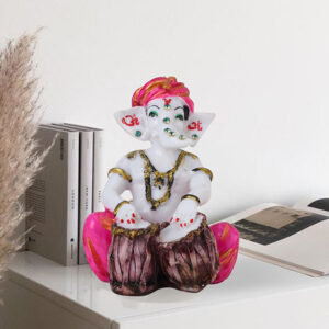 Musician Tabla Ganesha Idol Showpiece (Pink) Marble - 4 Inch