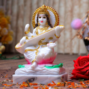 Goddess Maa Saraswati Idol Showpiece (White) Marble - 6 Inch
