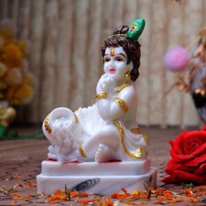 Bal Krishna Makhan Chor Idol Showpiece (White) Marble - 6 Inch
