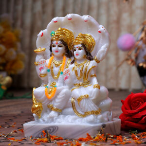 Vishnu & Laxmi Idol Showpiece (White) Marble - 6 Inch