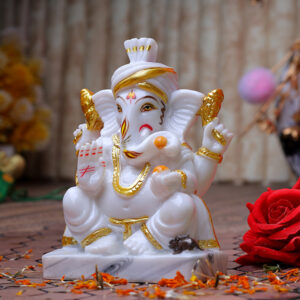 Lord Ganesha Idol Showpiece (White) Marble - 6 Inch