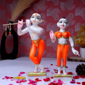 Jugal Jodi Radha & Krishna Idol Showpiece for Home Decor (Orange) Marble - 9 Inch