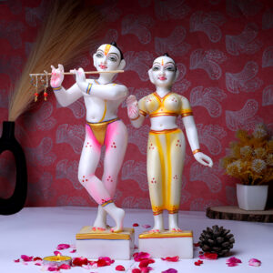 Jugal Jodi Radha & Krishna Idol Showpiece for Home Decor (Pink & Yellow) Marble - 12 Inch