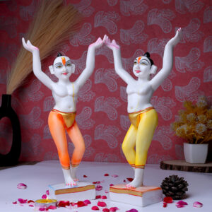 Gaura Nitai Idol Showpiece for Home Decor (Orange & Yellow) Marble - 12 Inch