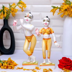 Jugal Jodi Radha & Krishna Idol Showpiece for Home Decor (Yellow) Marble - 9 Inch