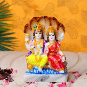 Vishnu & Laxmi Idol Showpiece (White) Marble - 6 Inch