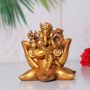 Lord Ganesha Idol Showpiece for Home Decor (Golden) Polyresin - 4 Inch