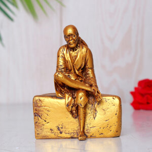 Shirdi Sai Baba Showpiece Idol Statue Especially for Car Dashboard (Golden) Polyresin - 4 Inch