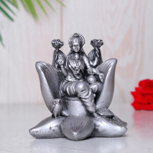 Goddess Laxmi Idol Showpiece for Home Decor (Silver) Polyresin - 4 Inch