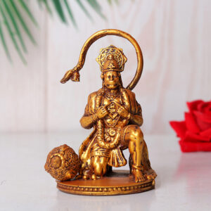 Lord Hanuman Idol Statue Especially for Car Dashboard (Golden) Polyresin - 4 Inch