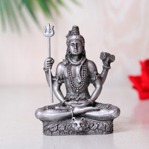 Lord Shiva Idol Statue Especially for Car Dashboard (Silver) Polyresin - 3 Inch