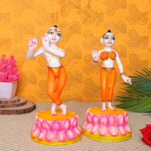 Lotus Jugal Jodi Radha & Krishna Idol Showpiece for Home Decor (Orange) Marble - 10 Inch