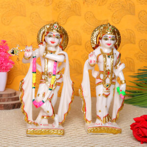 Radha & Krishna Idol Showpiece for Home Decor (White) Marble - 8 Inch