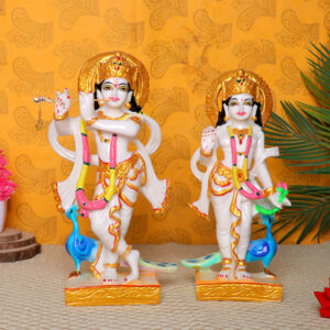Radha & Krishna Idol Showpiece for Home Decor (White & Golden) Marble - 12 Inch