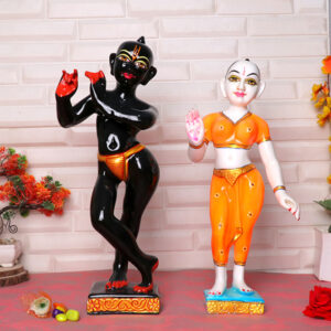 Jugal Jodi Radha & Krishna Idol Showpiece for Home Decor (Black & Orange) Marble - 18 Inch