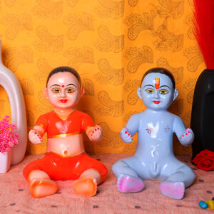 Lalla & Lalli Radha Krishna Idol Showpiece for Home Decor (Orange & Blue) Marble - 11 Inch