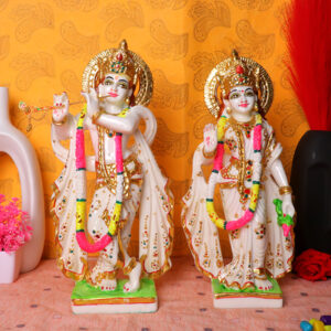 Jugal Jodi Radha & Krishna Idol Showpiece for Home Decor (Golden Foil Work) Marble - 15 Inch
