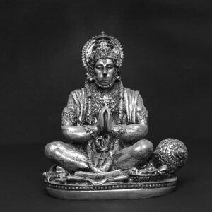Antique Meditating Lord Hanuman (Silver) Polyresin - 7 Inch