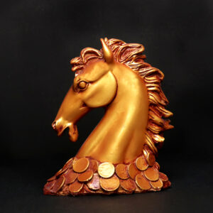 Antique Horse Face Showpiece for Home Decor (Golden) Polyresin - 7 Inch
