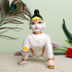 Laddu Gopal Krishna Idol Showpiece for Home Decor (White) Marble - 9 Inch