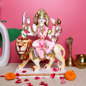 Goddess Maa Durga Idol Showpiece for Home Decor (Pink) Marble – 12 Inch