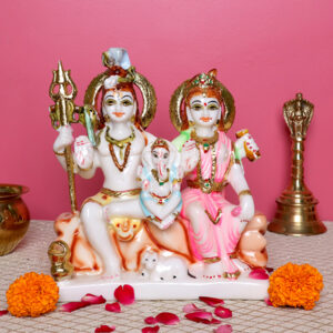 Shiv Parivar Idol Showpiece for Home Decor (Multicolor) Marble – 9 Inch