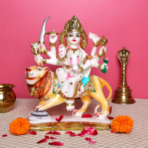 Goddess Maa Durga Idol Showpiece for Home Decor (White) Marble – 9.5 Inch