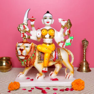 Goddess Maa Durga Idol Showpiece for Home Decor (Yellow) Marble – 12 Inch