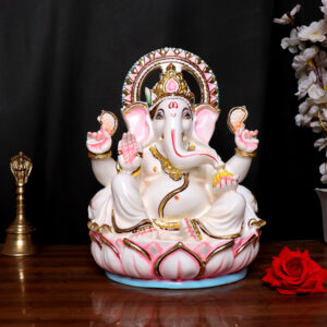 Lord Ganesha Idol Showpiece for Home Decor (White) Marble – 12 Inch
