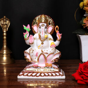 Lord Ganesha Idol Showpiece for Home Decor (White) Marble – 6 Inch