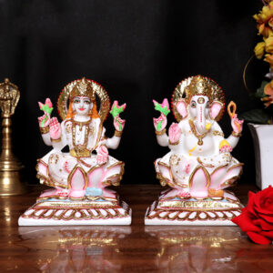 Laxmi-Ganesh Idol Showpiece for Home Decor (White) Marble – 6 Inch